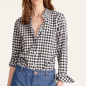 Talbots Classic Cotton gingham Button Down Shirt Navy Size 2 Long Sleeves